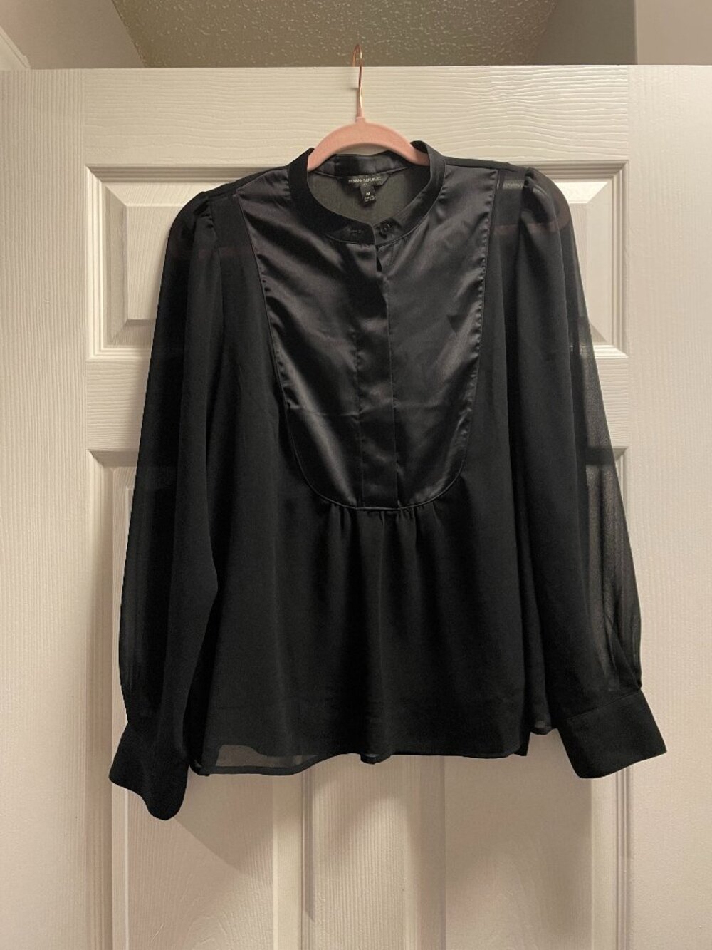 Banana Republic Tuxedo Blouse Women's Sz M Black Moody Goth Dark Academia Vamp
